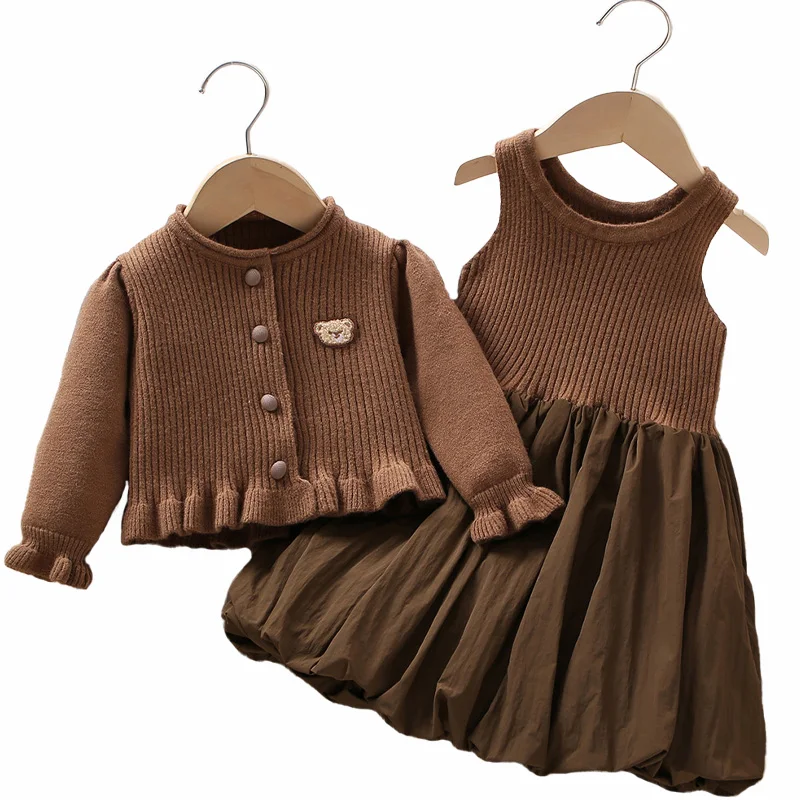 

Toddler Girl Clothes Set Baby Girls Suits Knitted Dress and Cardigan Sweater Knit Fashion Kid Clothing Children Outfit Boutique