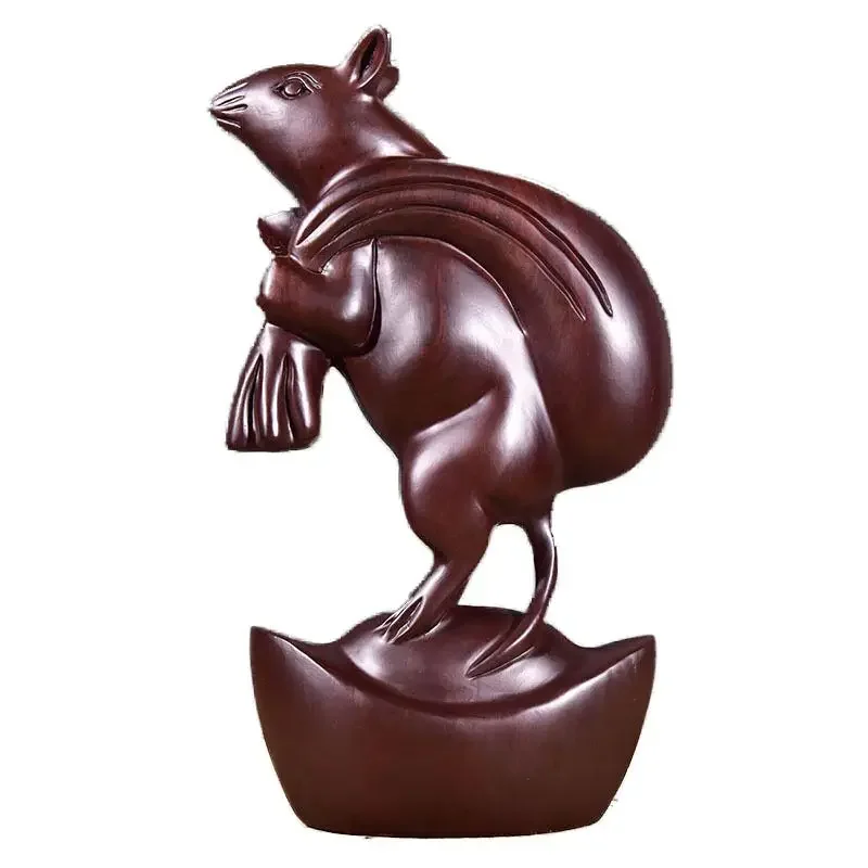 MOYU Ebony Wood Carving Twelve Zodiac Rats Solid Wood Home Living Room Decoration Ornaments Mahogany Modern Arts And Crafts