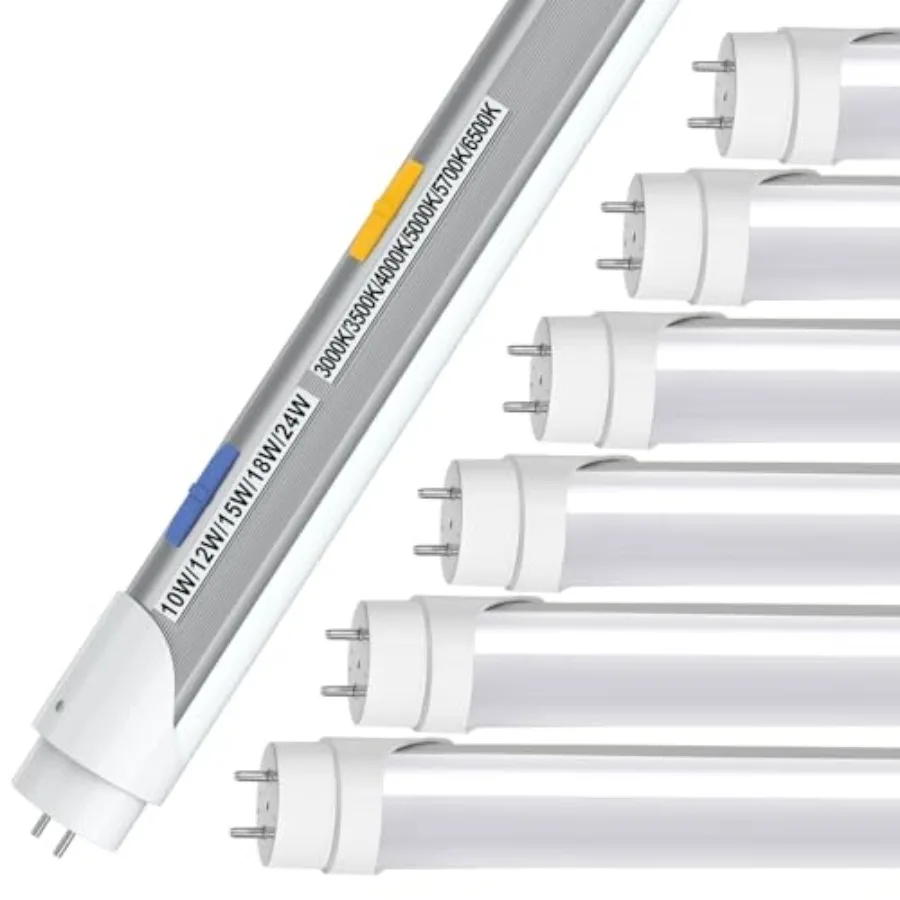 

ETL Listed T8 LED Tube Light Bulbs 4 Foot, 5 Power 10W-24W and 6CCT(3000K-6500K) Seletable, Plug and Play or Ballast Bypass, T8