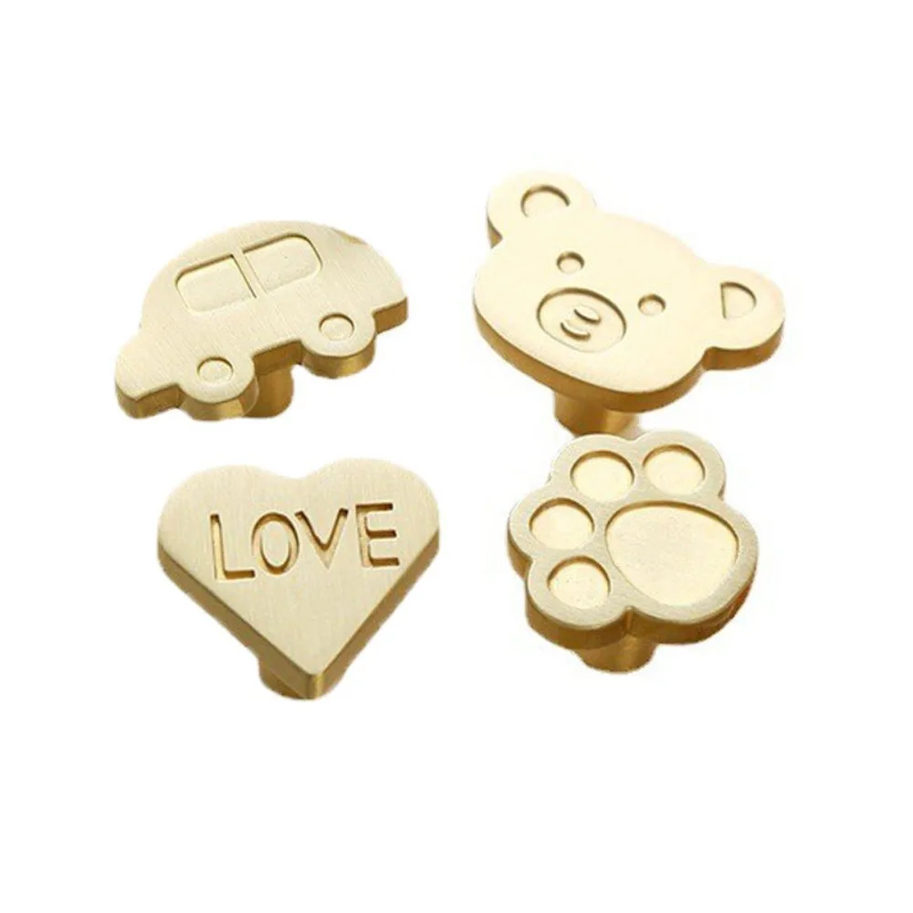 Brass Cartoon Door Handles Heart-shaped Cat\'s Paw Bear Furniture Handles Decoration Cupboard Cabinets Drawers Knobs Bedroom