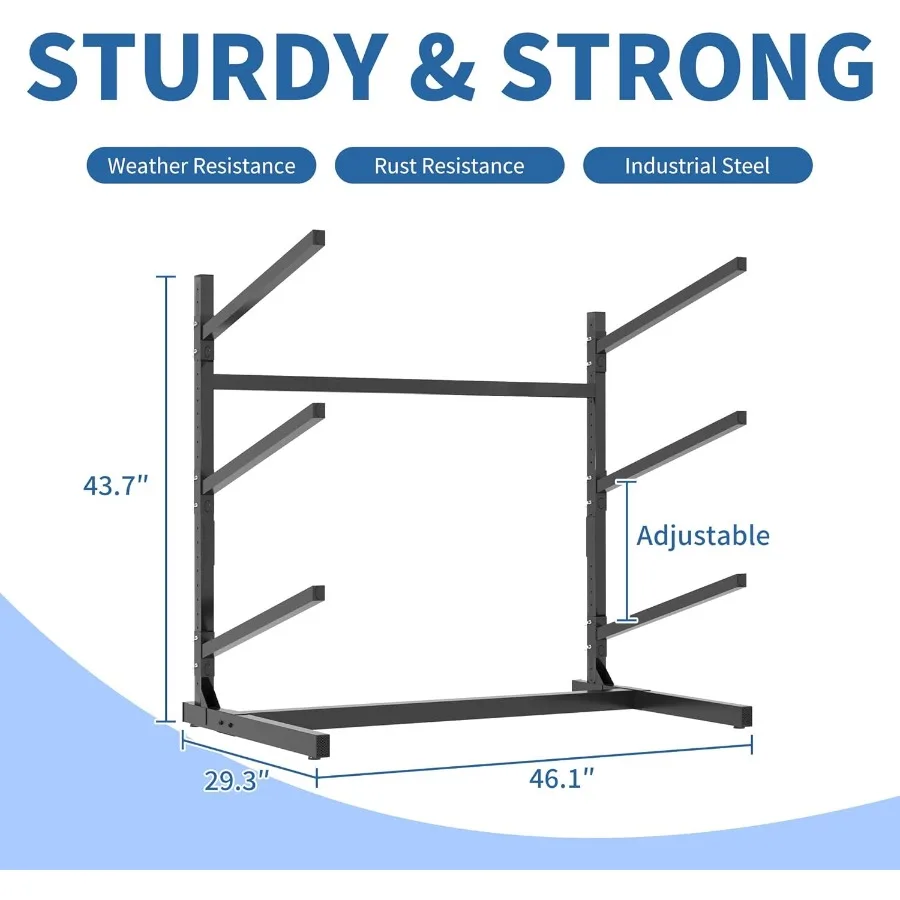 رف تخزين كاياك لـ 3 قوارب الكاياك رف كاياك قائم بذاته مع عجلات معدنية حامل كاياك داخلي رف تخزين المرآب عالي التحمل لـ