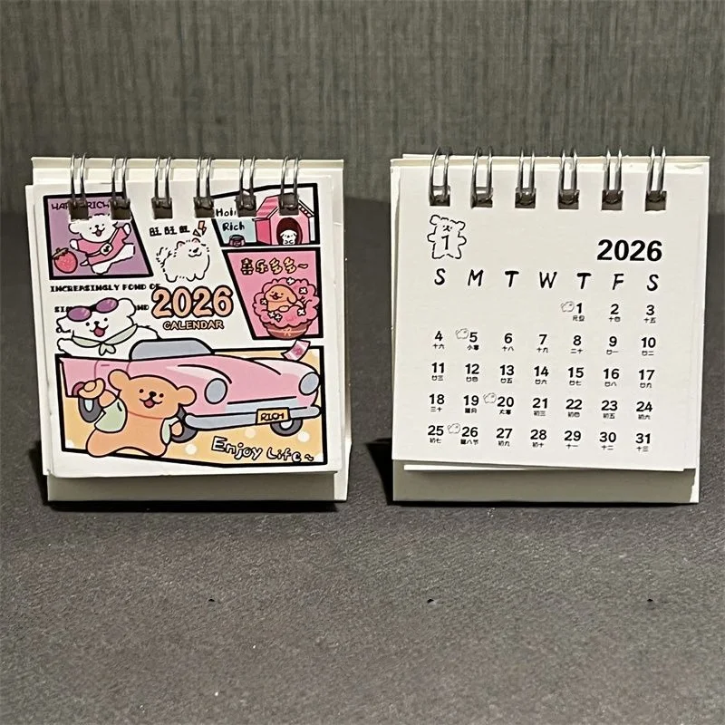 Line Dog 2026 Small Calendar Instagram Style High Beauty Student Mini Small Calendar Desktop Decoration Smooth Page Flipping