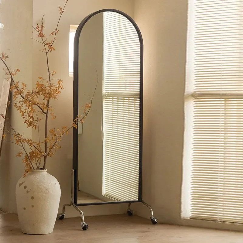 Floor-to-ceiling home full-length mirror clothing store fitting mirror design sense mirror light luxury wrought iron mobile