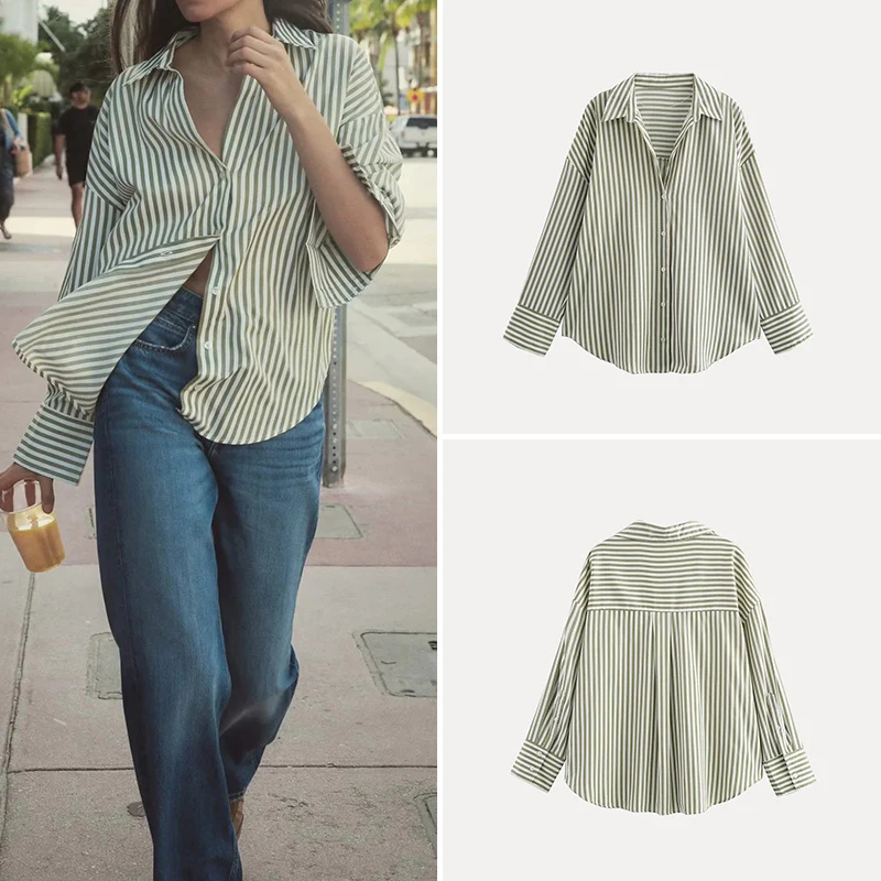 

Spring 2025 Women's Faion Casual Long Sve Turn-down Collar Silk irt Versatile Sle Z Brand Regular Length