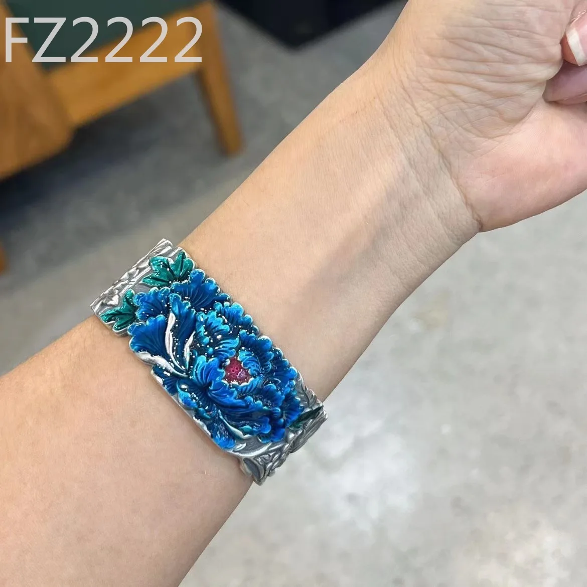 High-end personalized retro with cheongsam Guochao enamel peony bracelet