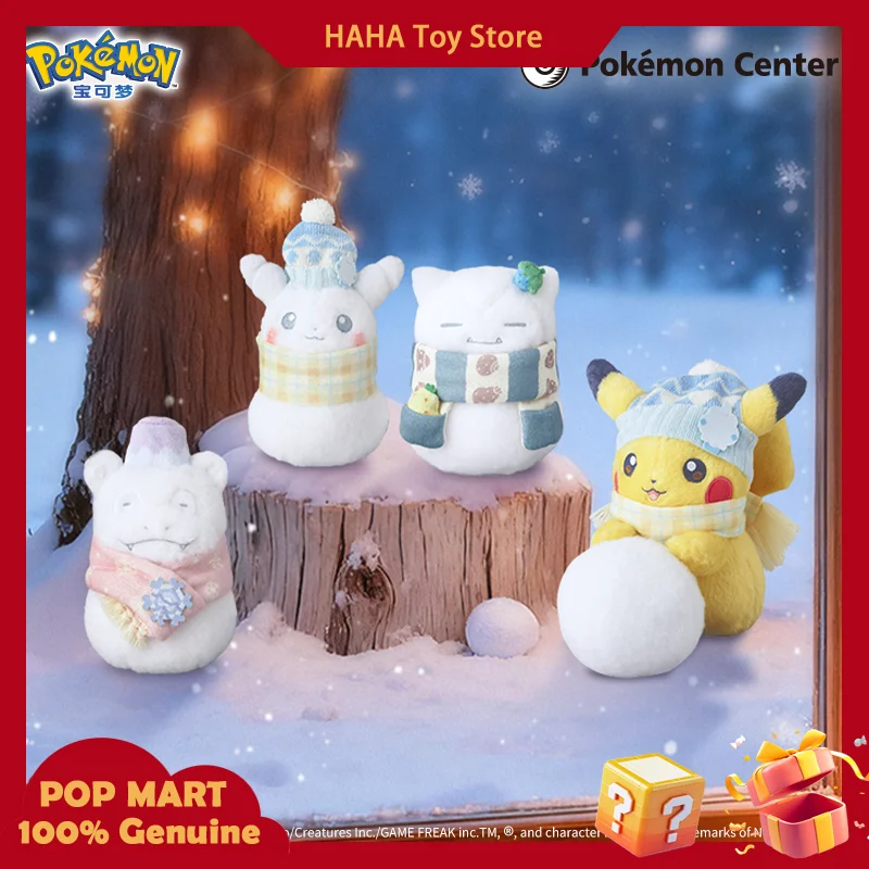 Original PokéMon Let'S Build A Snowman Series Plush Doll Slowpoke Snorlax Pikachu Trendy Doll Ornament Collection Toy Xmas Gift