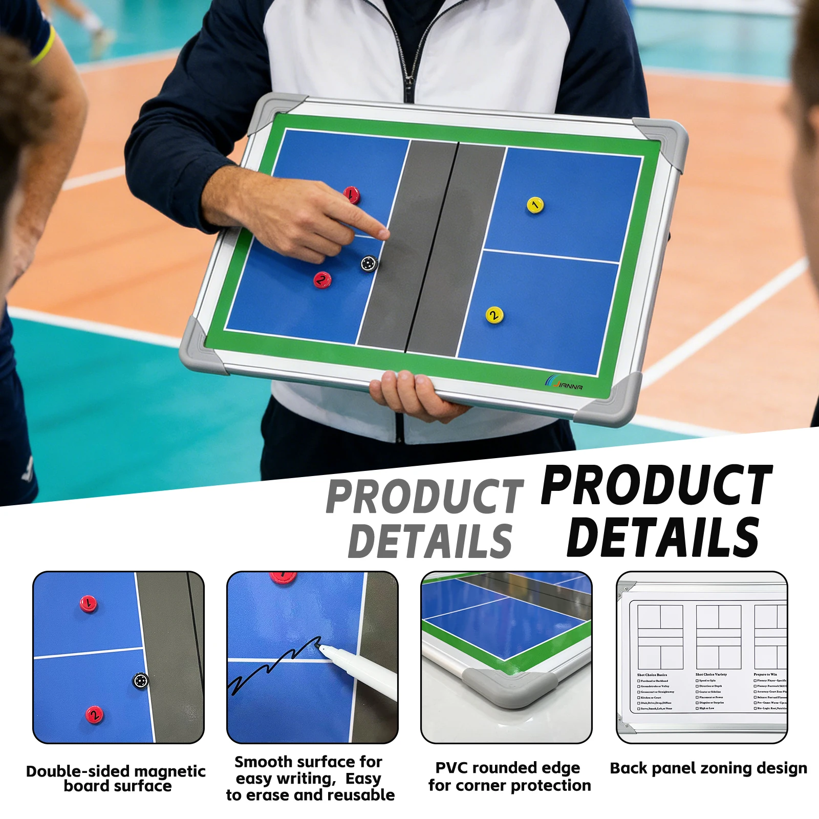 Picture 4: Handheld Double-sided Magnetic Pickleball Tactical Board (45×32cm) - Wipeable Surface for Coach Match & Training Drills