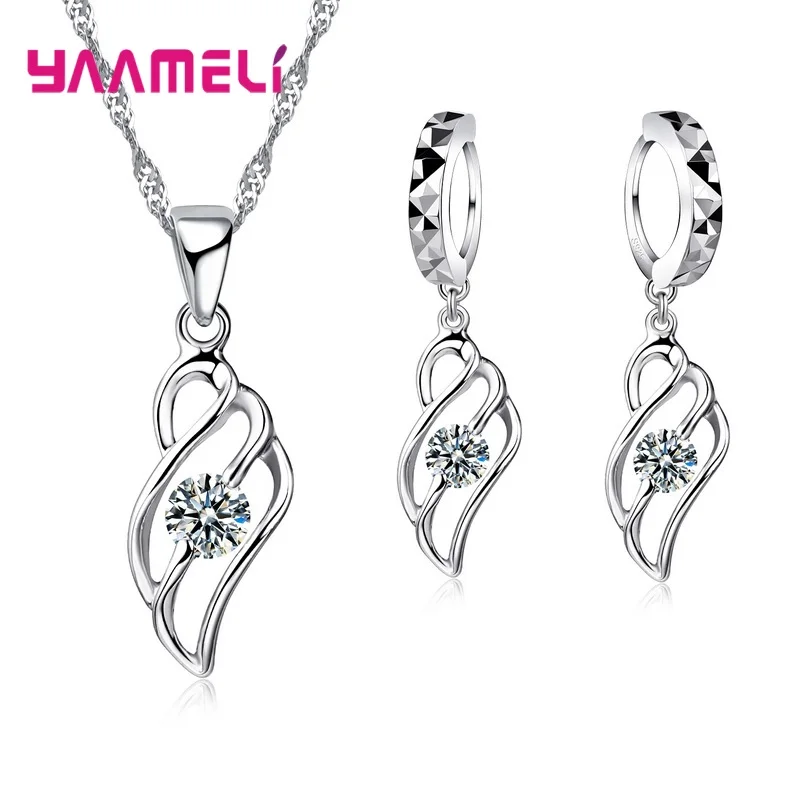 Cheap Sale 925 Sterling Silver Women Bridal Jewelry Sets 5A Cubic Zircon Crystal Stone Pendant Necklace Earrings for Wedding