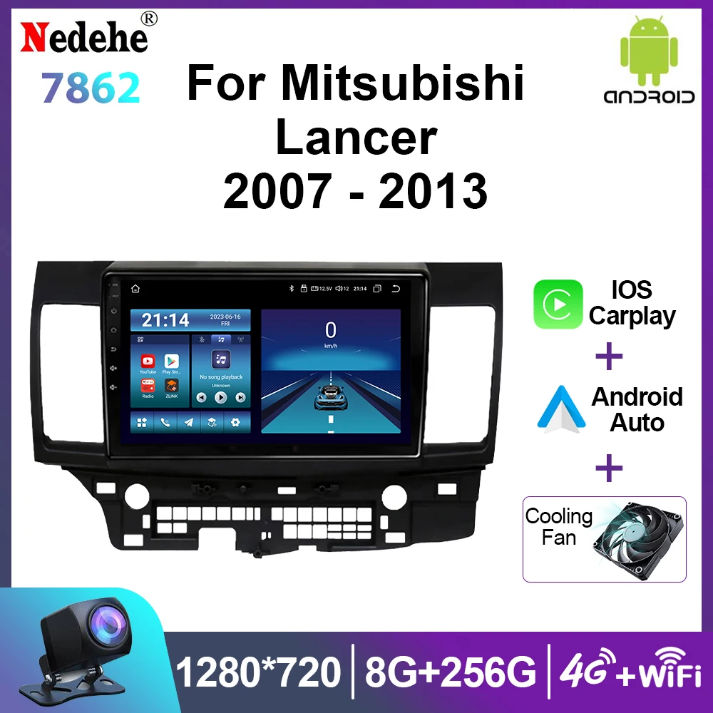 2din Android 14 Carplay Auto for Mitsubishi Lancer 10 CY 2007 - 2017 Car Radio Multimedia Video Player GPS Navigation 4G Stereo