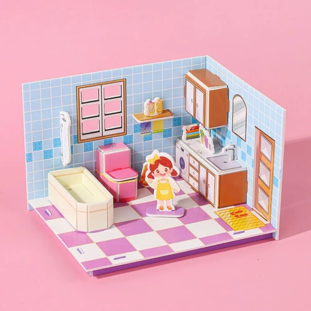 Cute 3D Model 3D Room Model Puzzle Toys Kitchen Living 3D Room Cardboard Bedroom Room Room Model Craft Toys Birthday Gift