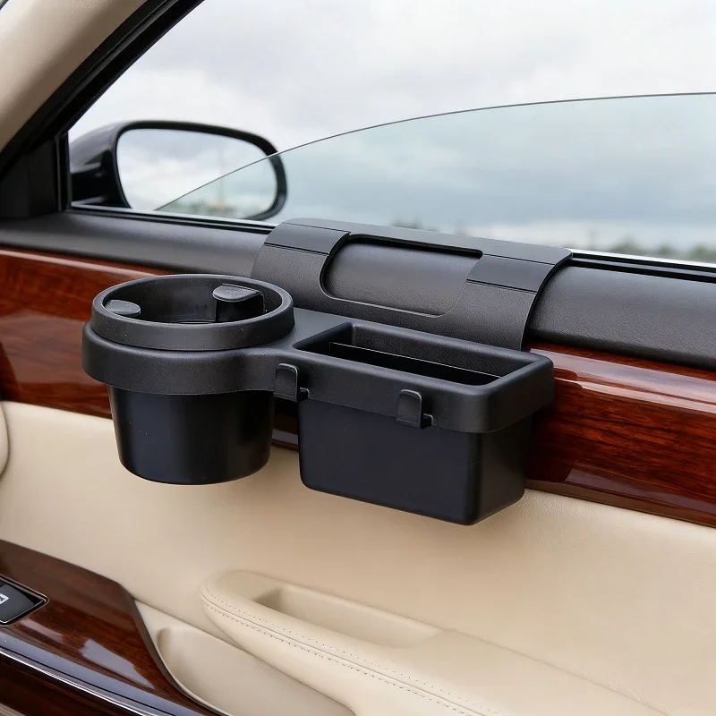 Hanging Car Storage Box with Cleaning Brush Cup Holder Phone Slot 2 Hooks Space‑Saving Side Door Window Car Organizer Accessorie