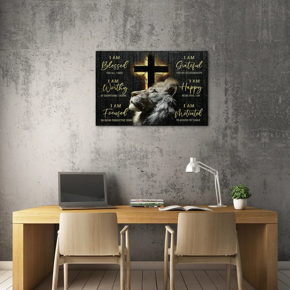 

1 1.5 "thick wood pine frame, interior decorative art, home decorative wall art, Jesus Lion canvas wall art