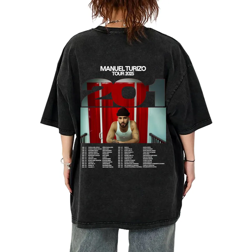 

Manuel Turizo Album 201 Tour 2025 Washed T-shirt Fan Gifts Men Women Hip Hop Fashion Oversized T Shirts Male Casual Tshirt Tops