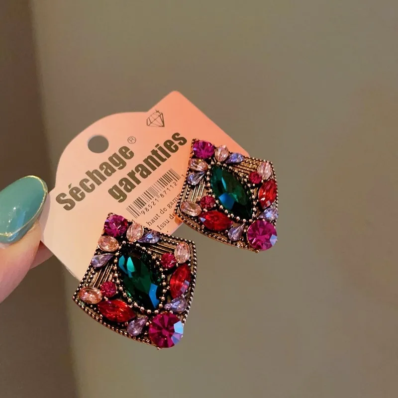 Rhinestone Stud Earring Shiny Square Zircon Earrings S925 Silver Needle Anti-allergy Women's Jewelry Brincos