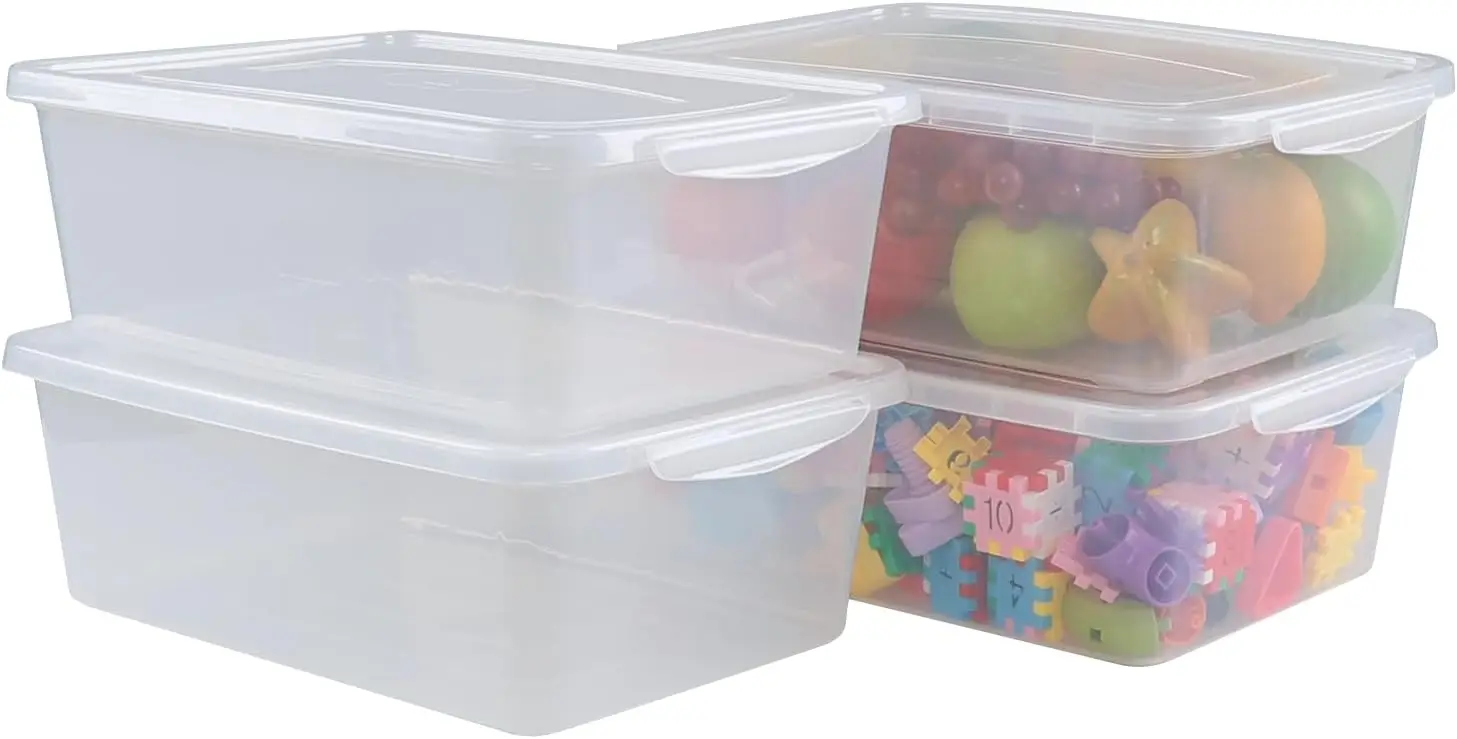 

Clear Latching Plastic Storage Bins, 4 Pack, Quart Size, Stackable & Leak-Proof