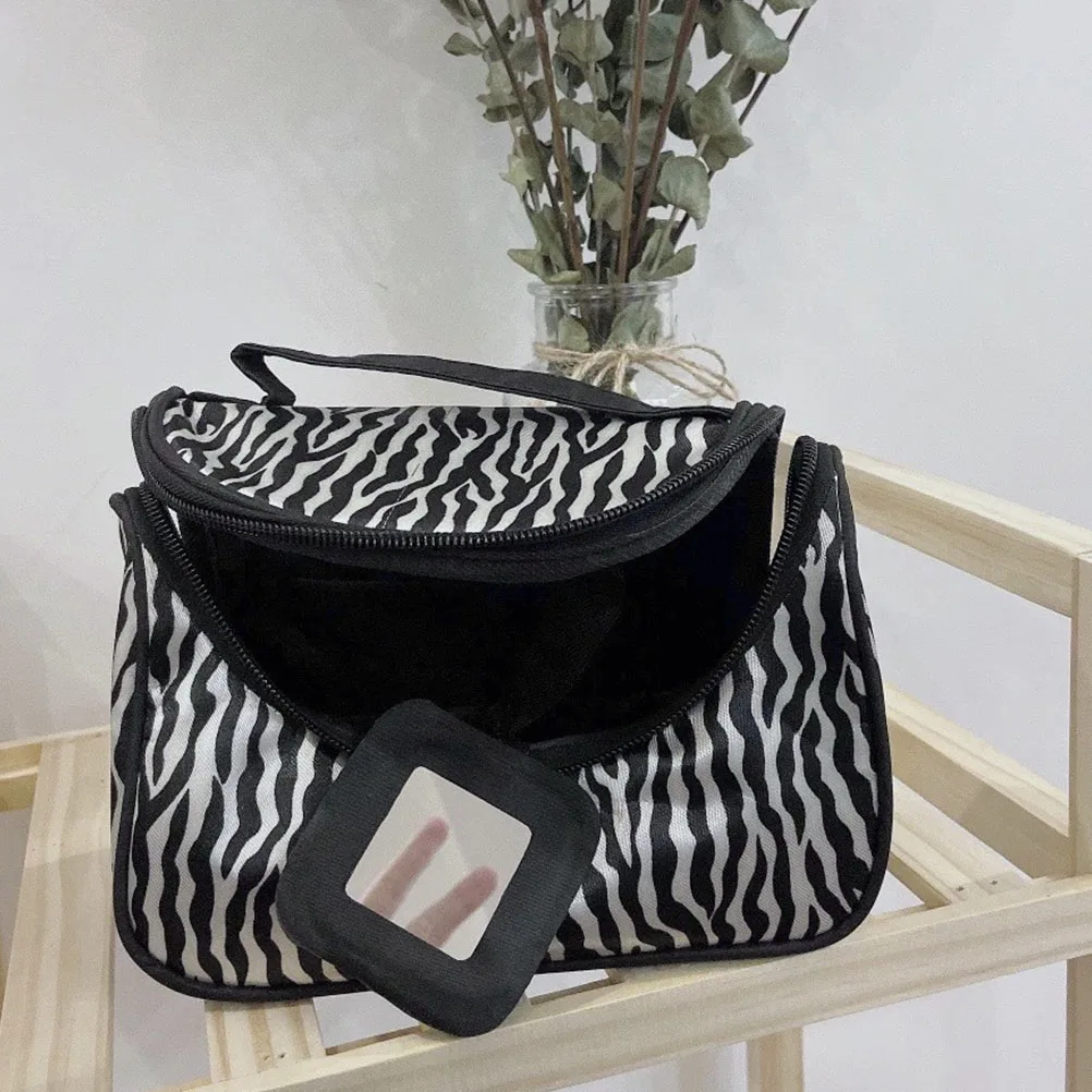 

2Pcs Zebra Pattern Bag Large Polyester Travel Toiletry Bag Women Waterproof Storage Pouch Makeup Brush Holder
