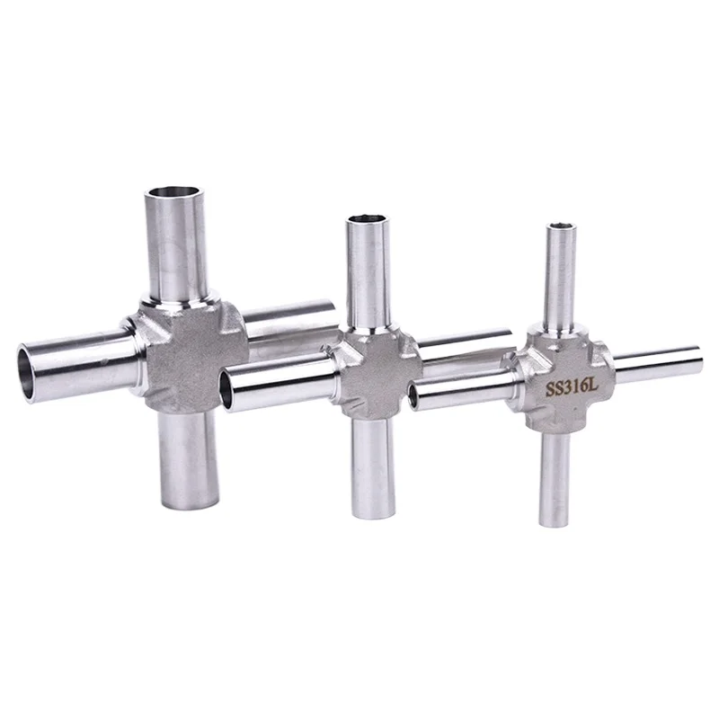 6 8 10 12 mm 1/4 3/8 1/2 3/4 Inch Auto Weld  Cross 4 Ways Pipe Fitting 316L Stainless Steel BA Grade