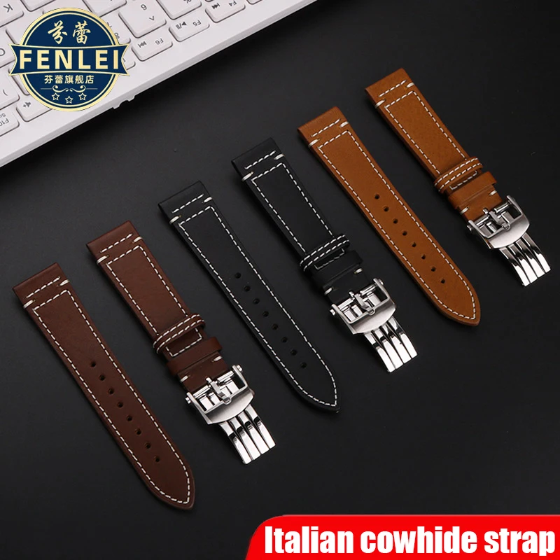 Dla Breitling Legend Aviation Super AVI pasek do zegarka ze skóry bydlęcej Blackbird Avengers włoski Vintage pasek z prawdziwej skóry 20MM bransoletka