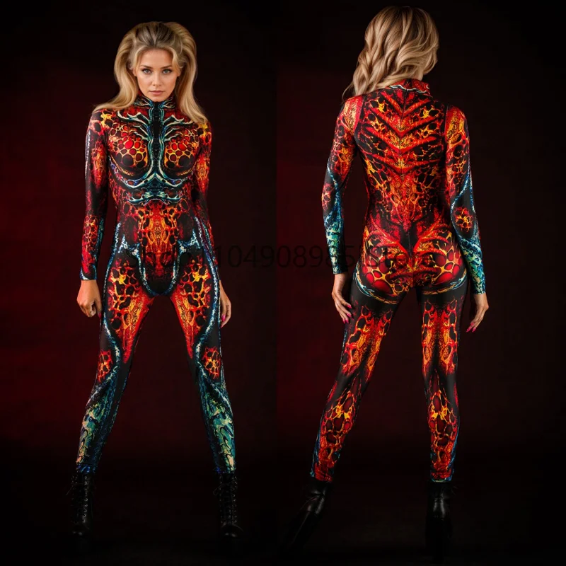 

Halloween Devil Red Costume Carnival Full Body Suit Cosplay Bodysuits Full Body Catsuit One Piece Scary Women's Party 2025