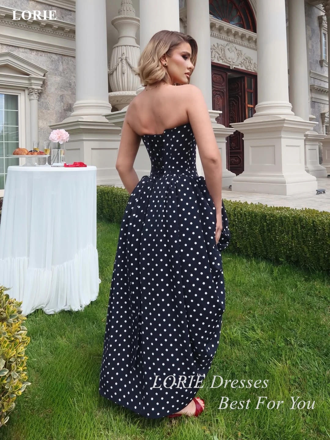 LORIE Polka Dot Bow Evening Dresses Sexy Strapless Low Cut-out Prom Dress High Slit Summer Vacation Beach Party Gowns Customized