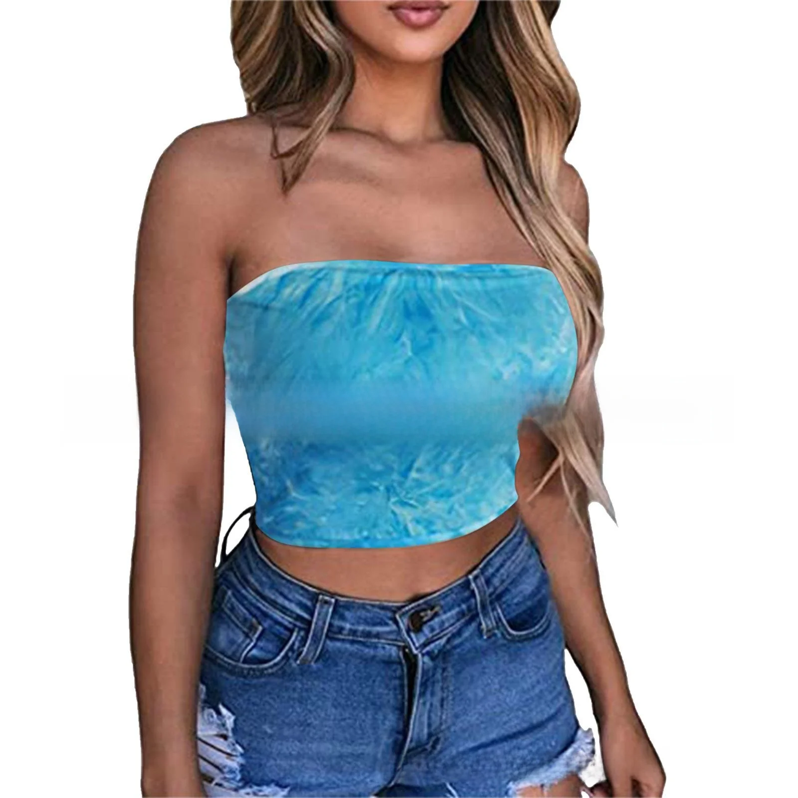 Canotta da donna in cotone con stampa sportiva colorata avvolgente sul petto, vestibilità aderente, oulder Bared ort Sle, abbigliamento interno