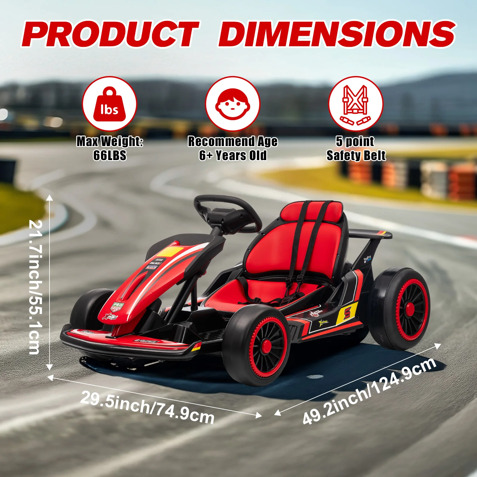 MUKIDY 24V ไฟฟ้า Go Kart,รถเข็นดริฟท์สําหรับ 6 + ของขวัญเด็ก, แบตเตอรี่ขับเคลื่อนกลางแจ้งขี่รถของเล่นเด็ก Go Kart พร้อมเข็มขัดนิรภัย