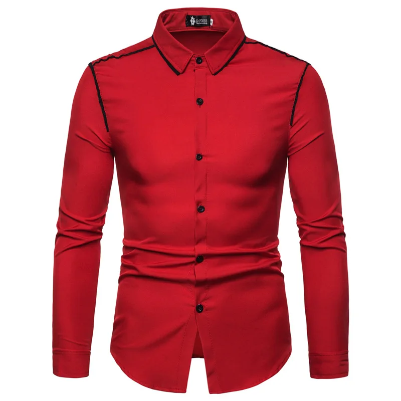 Autumn Men's Fashionable Contrasting Color Border Lapel Casual British Long Sleeved Shirt Men's Shirt Jacket