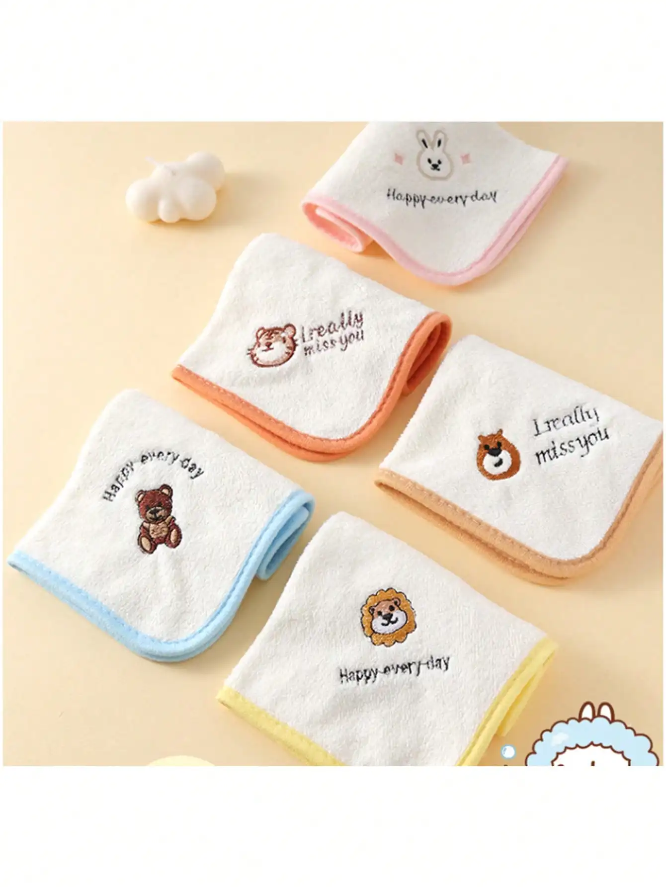 5pcs kids towel baby wash small square towel baby bath drool towel hanging coral velvet towel super soft absorbent