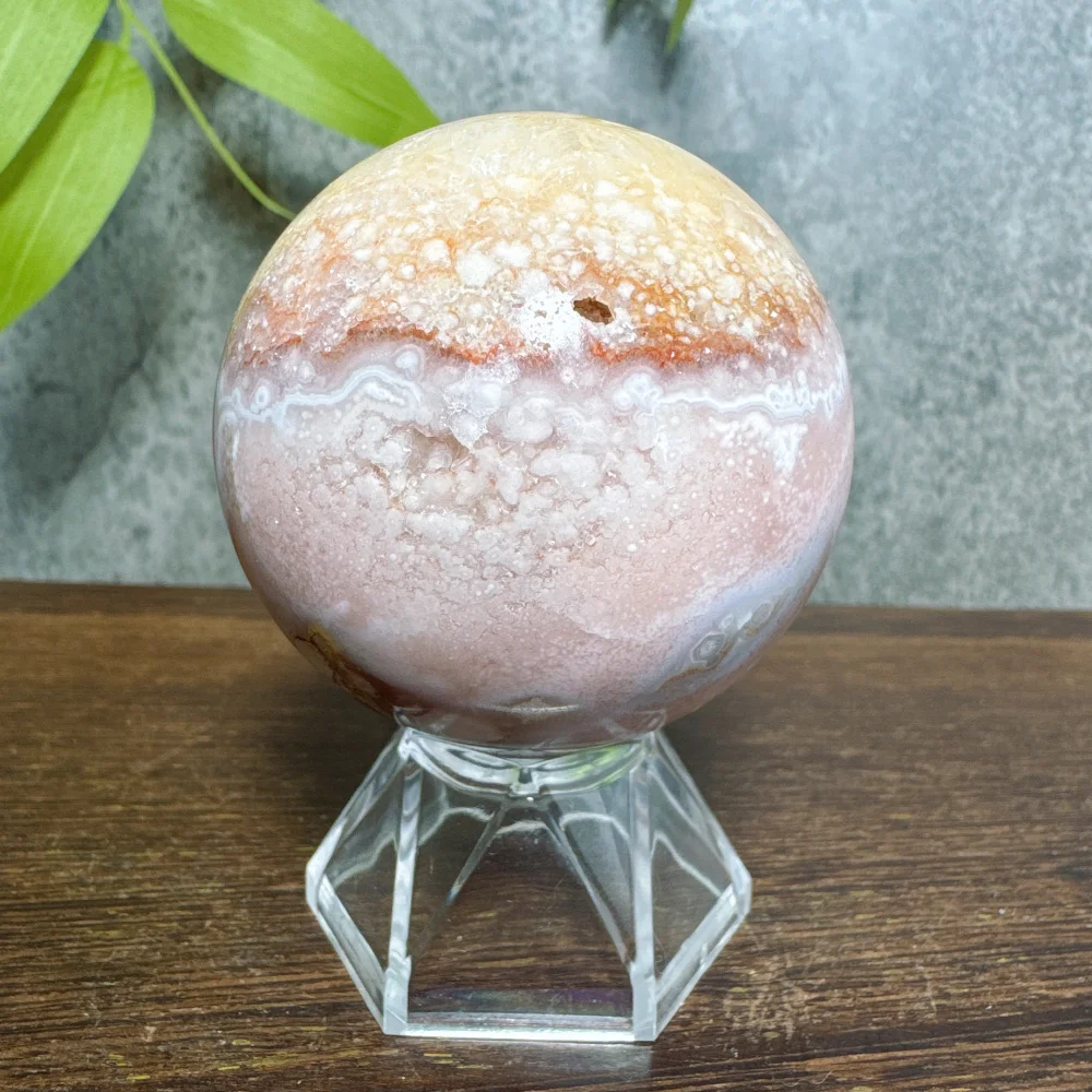 Pink Flower Agate Spheres Natural Crystals with Quartz Druzy Polished Reiki  Crystal Ball for Room Decor Energy Gift  Stand