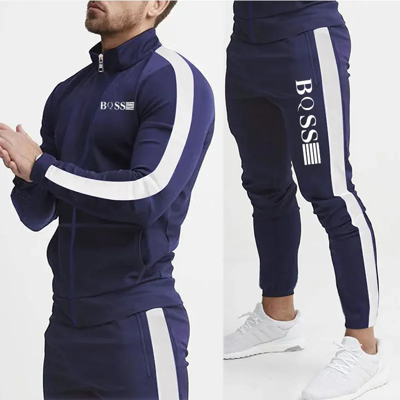 Traje deportivo con cuello levantado para hombre, traje deportivo transfronterizo para primavera y otoño de Europa y Estados Unidos, nuevo traje deportivo de ocio para hombre