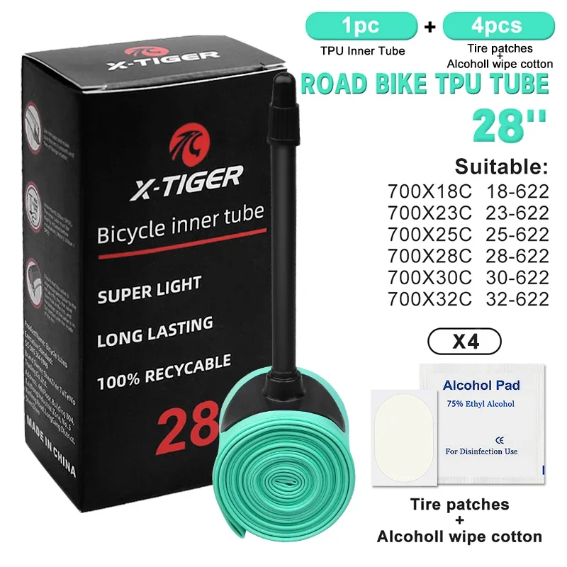 

X-TIGER TPU Bike Inner Tube 28 Inches 700 x 18-32C Ultralight Road Bike Tube with 45mm/65mm/85mm Presta Valves Lightweight