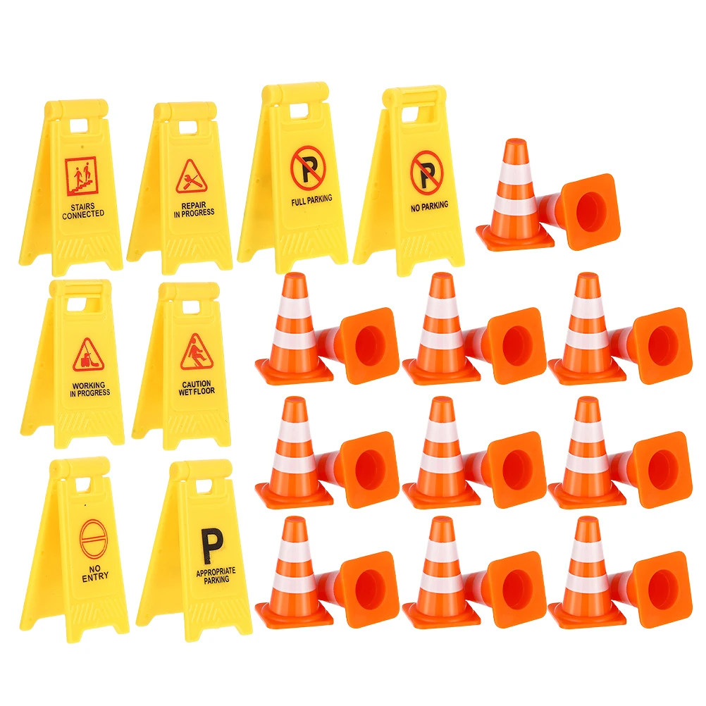 

1 set 1 Set Mini Construction Cones Plastic Traffic Sign For Kids Bright Road Set Pretend Play Street Signs
