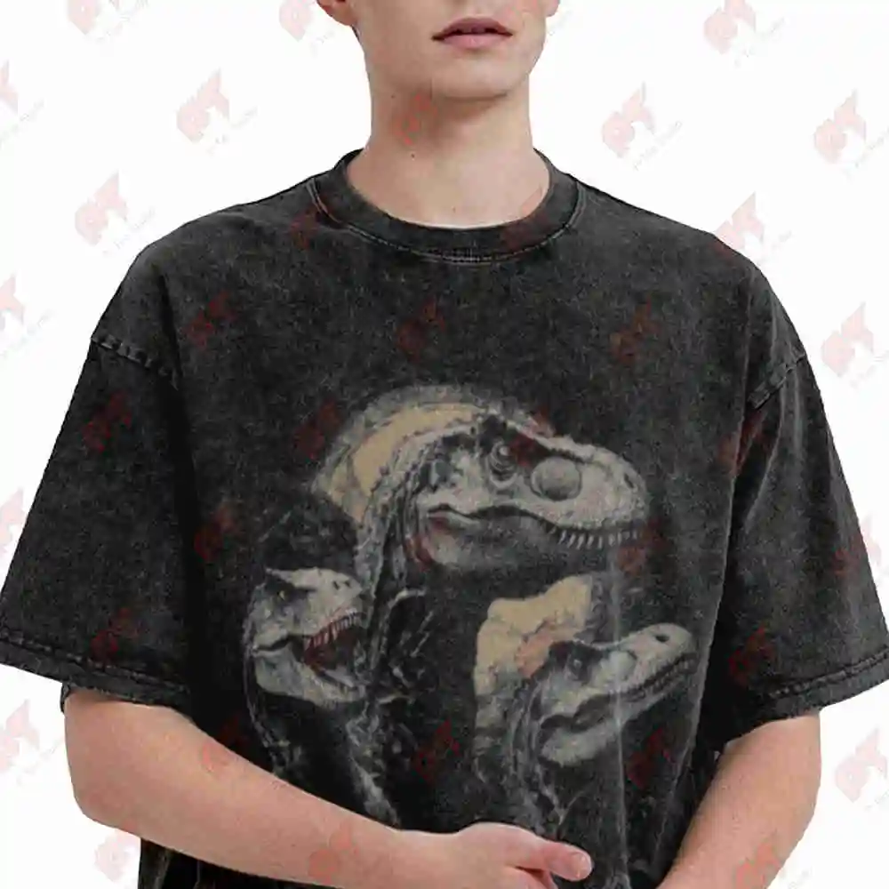 Raptor Dinosaur Retro Velociraptor Jurassic 90s Vintage Washed Tee Pure Cotton T-Shirt