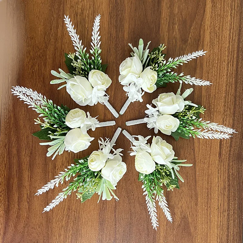 Groom Boutonniere uomo spilla vestito corpetto da sposa Buttonhole fiori da sposa rose di seta artificiale accessori per il matrimonio del partito