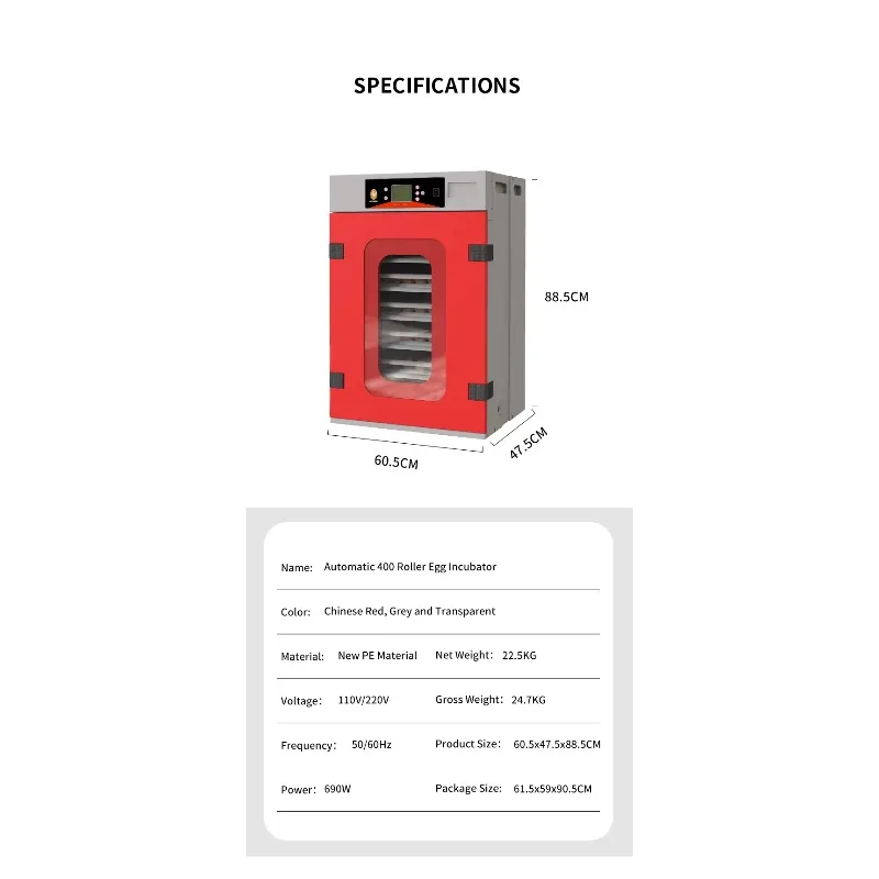 400 Chicken Eggs Incubator and Hatching Machine Poultry Egg Incubator Hatchery Equipment Automatic Egg Turning 400 PCS