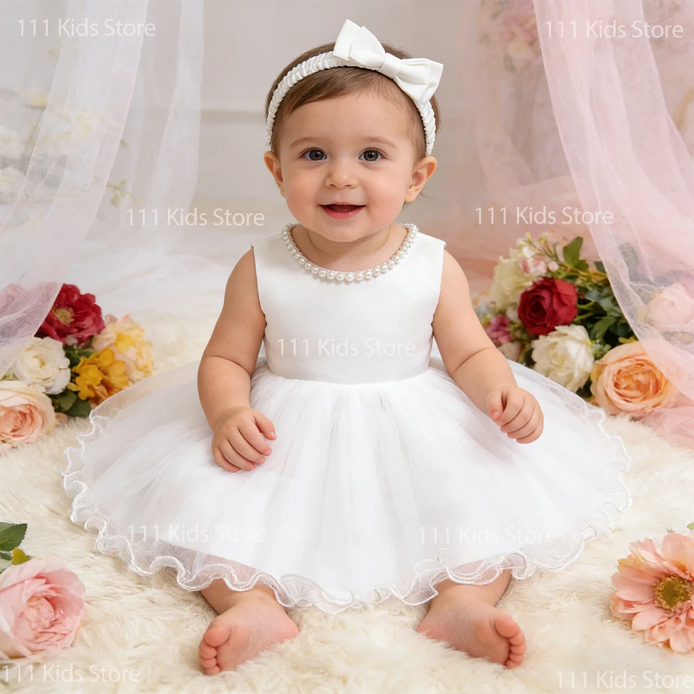 0-24M Toddler Girl White Wedding Dress for Baptismal Ceremony 1st Birthday Party Dress Bowknot Backless Dress Baby Girl Clothes