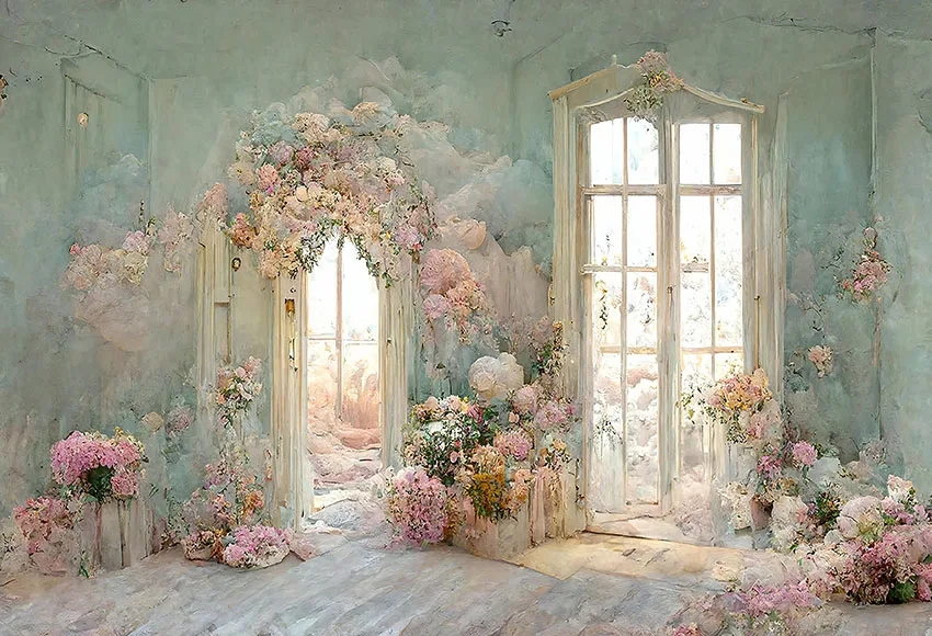 Mehofond Spring Flower Shop Photography Backdrop Dreamy Floral Door Decor Newborn Baby Shower Portrait Background Photo Studio