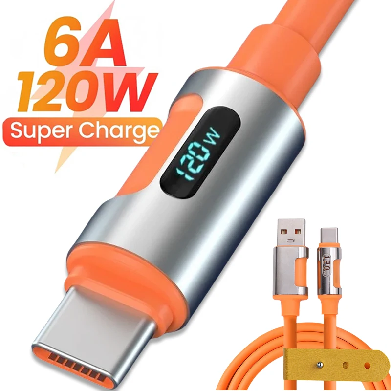 LED Digital Display Cable 120W Fast Charging USB Type C High-speed Charger Data Cord for Samsung Huawei Xiaomi Redmi Android