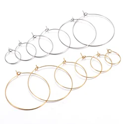 20pcs Stainless Steel Hypoallergenic Gold 15mm-40mm Round Circle Wire Earring Hoops Findings for DIY Earring Jewelry Making