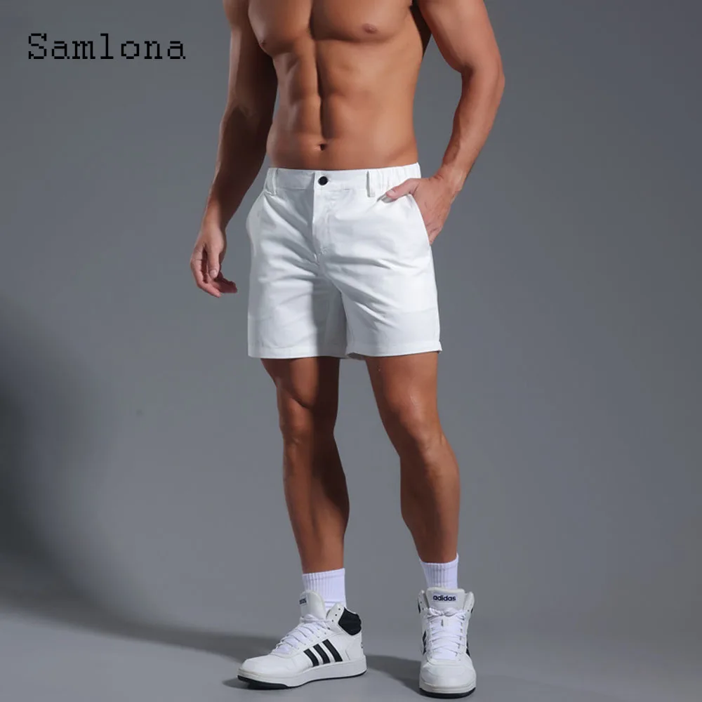 

2025 стильные простые шорты для бега из чистого хлопка, новые летние пляжные шорты, мужские повседневные брюки-бермуды с карманами-стойкой белого цвета, хаки