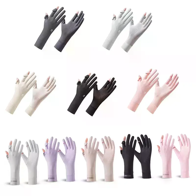 Thin Full Finger Summer Ice Silk Sunscreen Gloves Touch Screen Gloves Anti-UV Breathable Non Slip Riding Driving Gloves