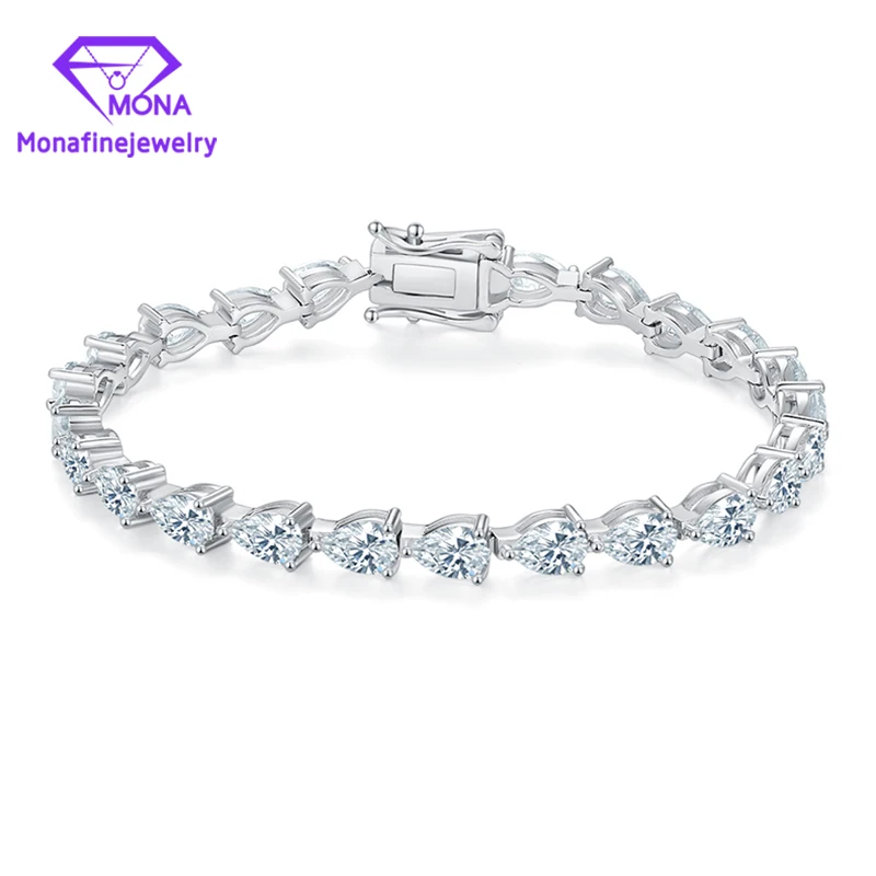 

Pear Cut DEF Color Moissanite Prong Setting Silver 925 Tennis Chain，Silver Plated White Gold Fashion Jewelry