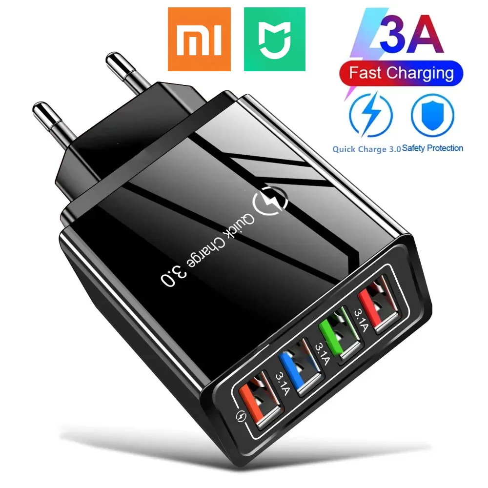 

Mijia 4 USB Fast Charging Head EU/US Standard Adapter Travel Charger With Multiple Ports Phone Accessories for Xiaomi Samsung