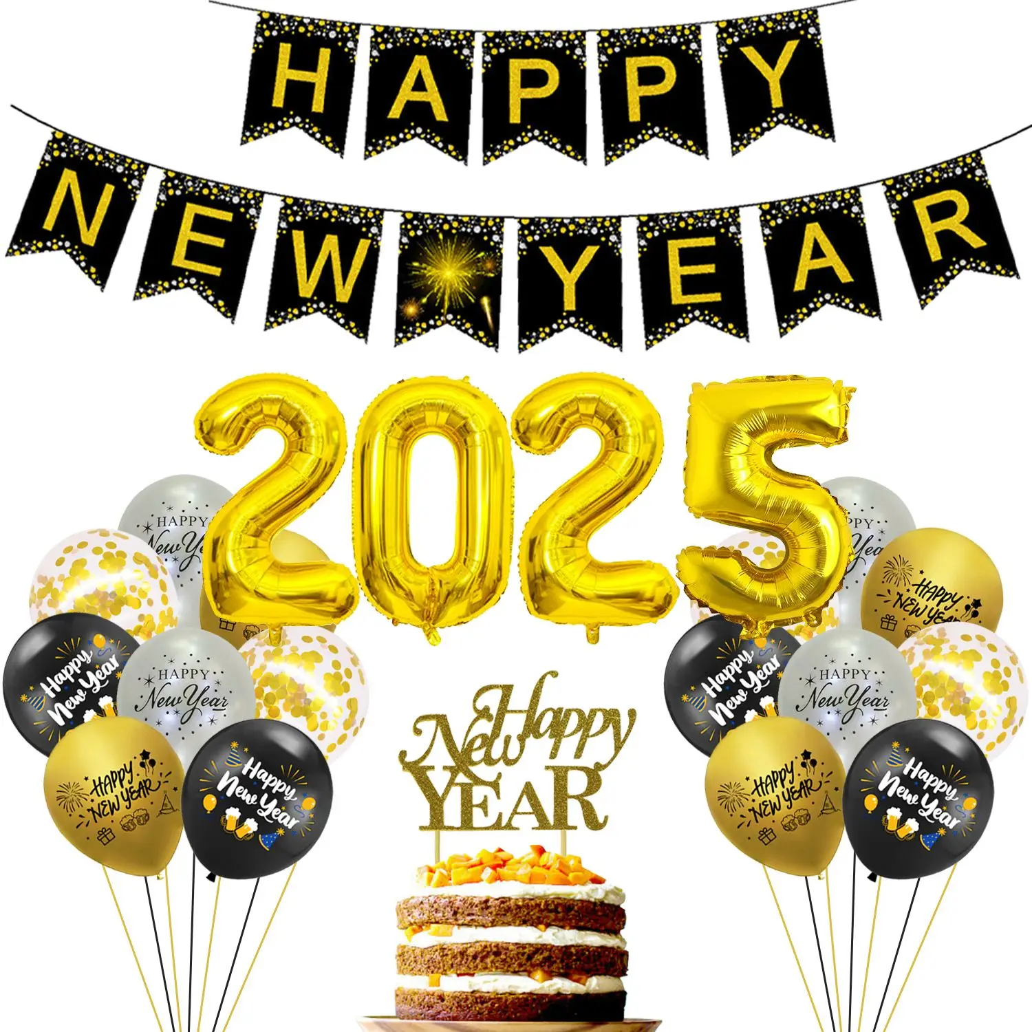 

New Year Party Decor 2025 with Happy New Year Backdrop Wine Bottle Balloons for Happy New Year Decorations