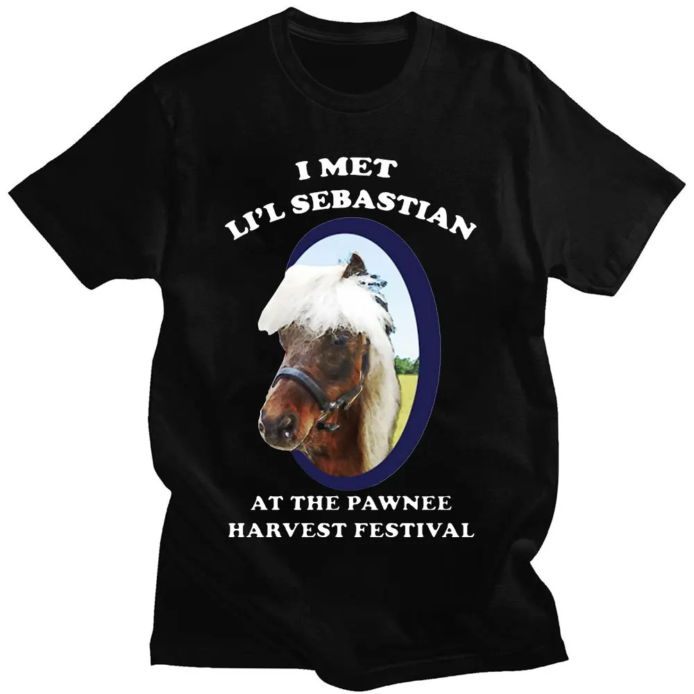 Funny Parks and Recreation I Met LiL Sebastian vintage Men T Shirt Top Pure Cotton Tee Shirt Casual Loose Oversize Streetwear