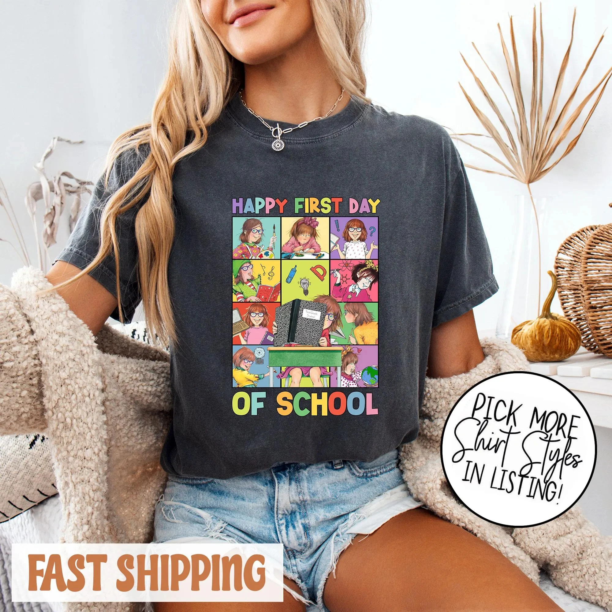 Comfort Colors® Teacher Shirt Junie B Jones Shirt Back To School Shirt Happy First Day of School Shirt for Teacher Boy Girl