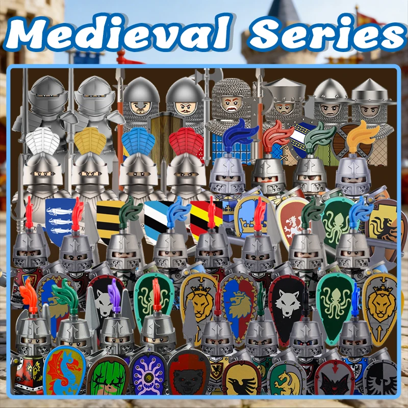Figuras de soldado de la serie Castillo Medieval, bloques de construcción, caballero militar, legión, guerrero de la milicia, dragón, lobo, cuervo, rey, juguetes de ladrillos