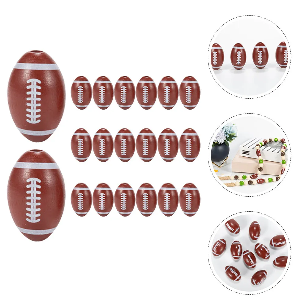 

20Pcs Wooden Rugby Football Beads DIY Jewelry Making Craft Beads for Necklaces Bracelets Earrings Keychains Sports Theme