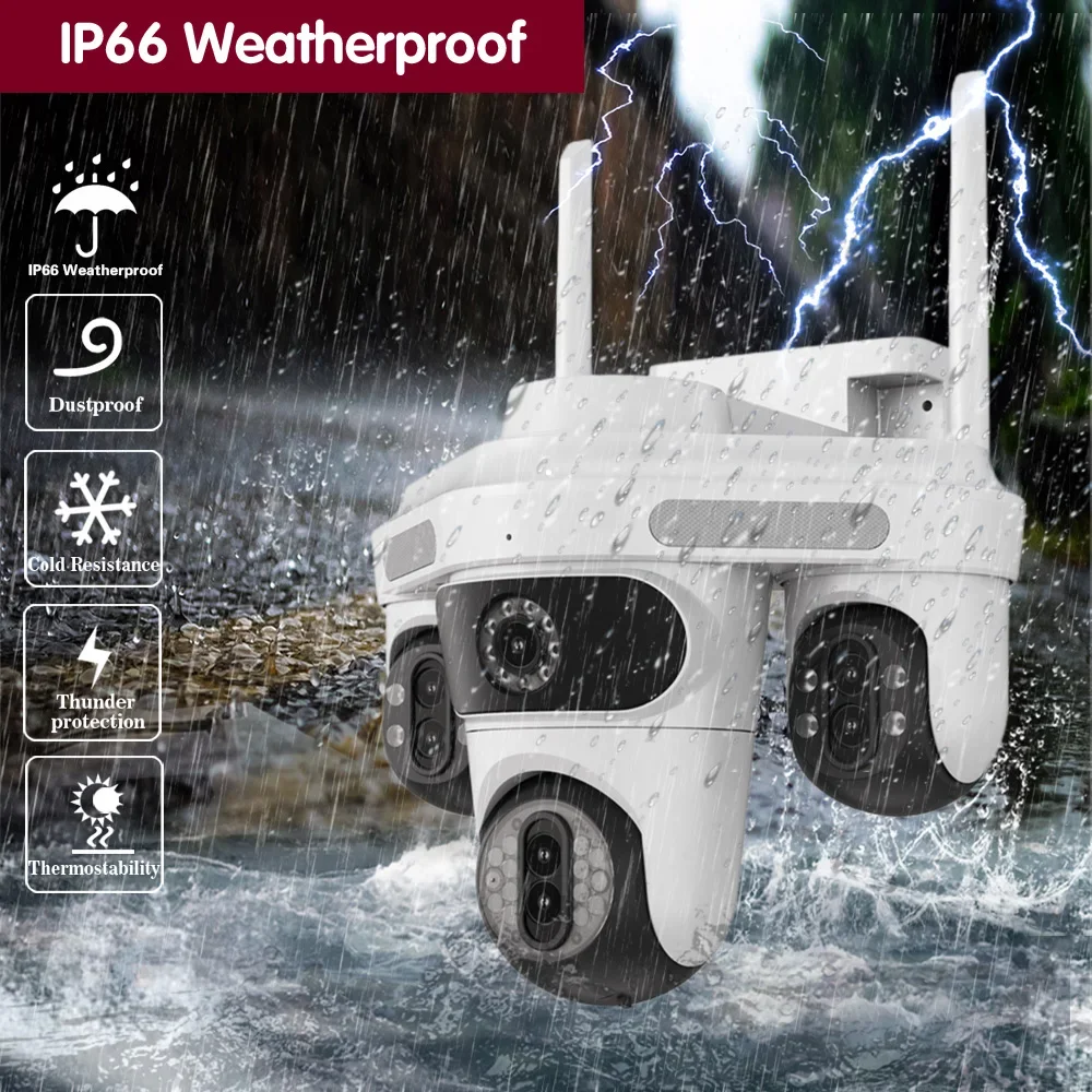 Wireless Outdoor Surveillance Cam 35MP 7 Lens WiFi Camera 10X Zoom CCTV 4 Screen Auto Tracking PTZ Cameras WiFi Security Camera