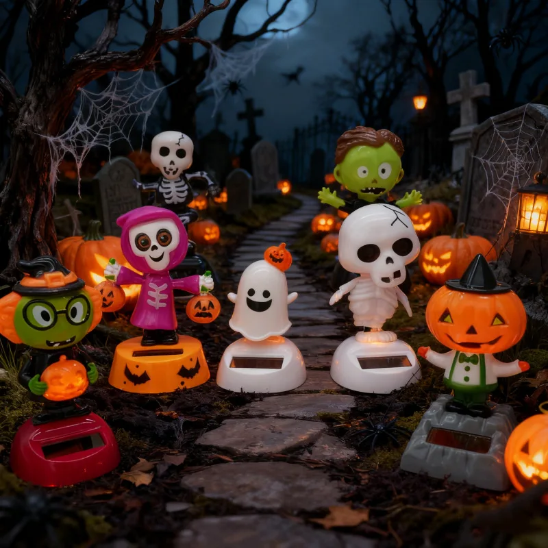 Halloween Solar-Powered Wobbling Figurine  Day of the Dead Decoration  Battery-Free Wobbling Figurine  Car Decor